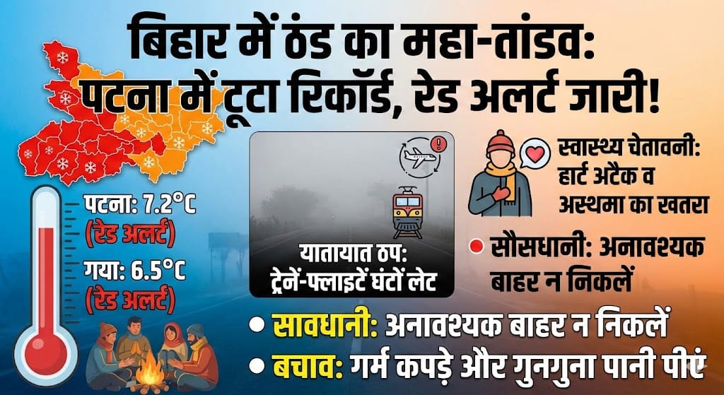बिहार मौसम अपडेट: पटना में ठंड का रिकॉर्ड टूटा, रेड अलर्ट जारी