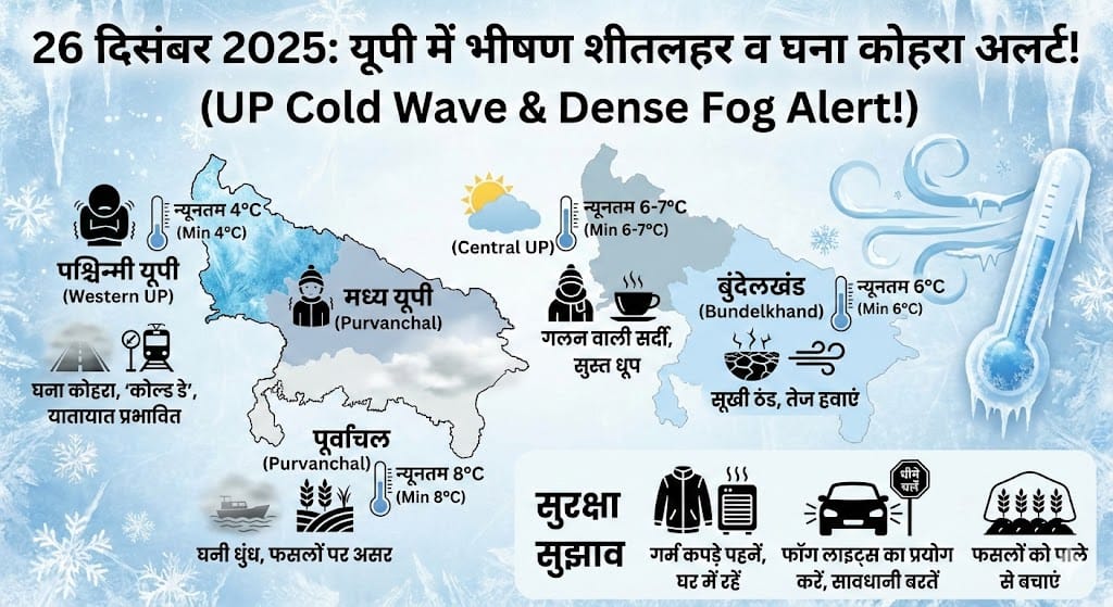 26 दिसंबर 2025 UP Weather: कल यूपी में टूटेगा ठंड का रिकॉर्ड? सभी 75 जिलों का हाल