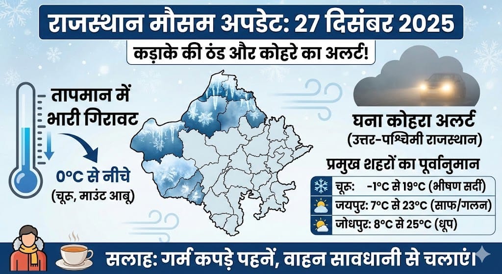 Rajasthan Weather 27 Dec 2025: कल राजस्थान में होगी भीषण सर्दी या बारिश? जाने सटीक मौसम रिपोर्ट