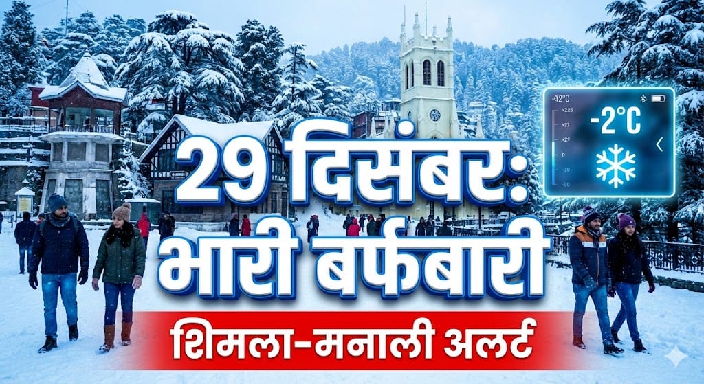 हिमाचल प्रदेश मौसम 29 दिसंबर 2025: शिमला-मनाली में भारी बर्फबारी और रेड अलर्ट, जानिए आपके शहर का हाल