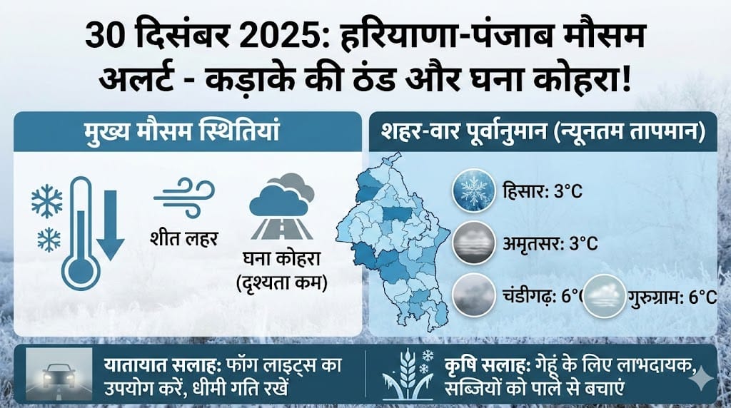 कल 30 दिसंबर 2025 को हरियाणा और पंजाब में मौसम का हाल: क्या पड़ेगी कड़ाके की ठंड या मिलेगी राहत? जानिये शहर-वार रिपोर्ट