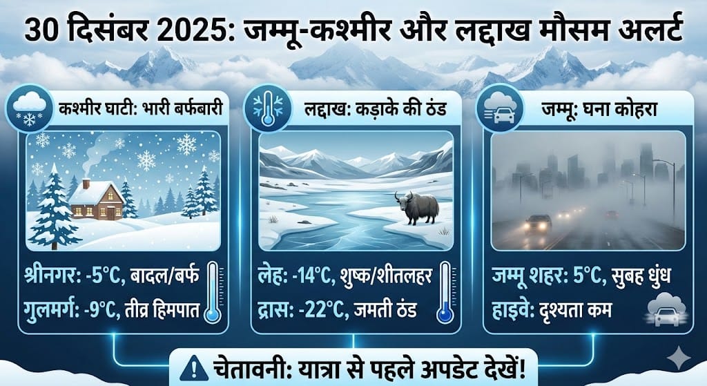 कल -22 डिग्री तक गिर सकता है पारा! लद्दाख और कश्मीर में जम जाएगी जिंदगी? जानिए 30 दिसंबर का सटीक मौसम