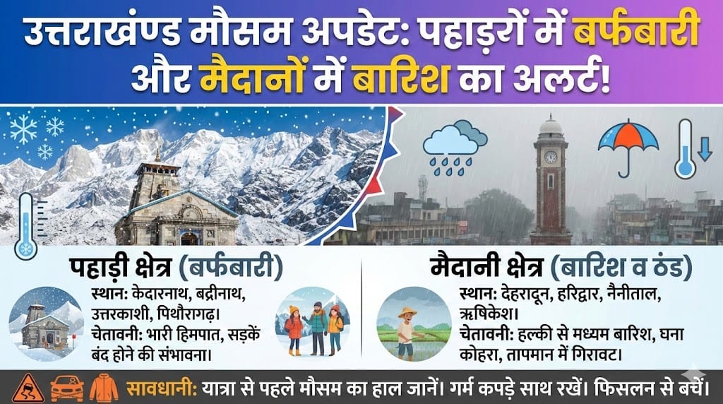 Uttarakhand Weather Update: पहाड़ों में भारी बर्फबारी और बारिश का अलर्ट, IMD की चेतावनी जारी