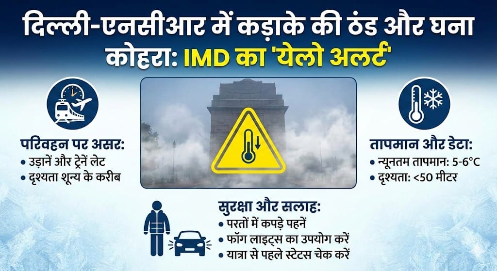 दिल्ली-एनसीआर मौसम अपडेट: कड़ाके की ठंड और घने कोहरे का येलो अलर्ट, जानें आज का हाल