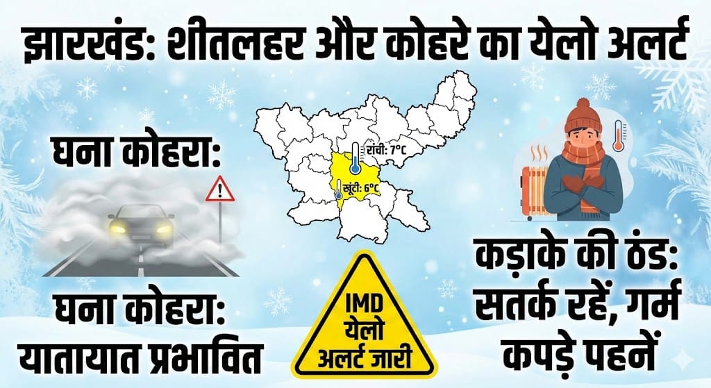 झारखंड मौसम अपडेट: रांची-खूंटी में येलो अलर्ट, शीतलहर और घने कोहरे का कहर शुरू