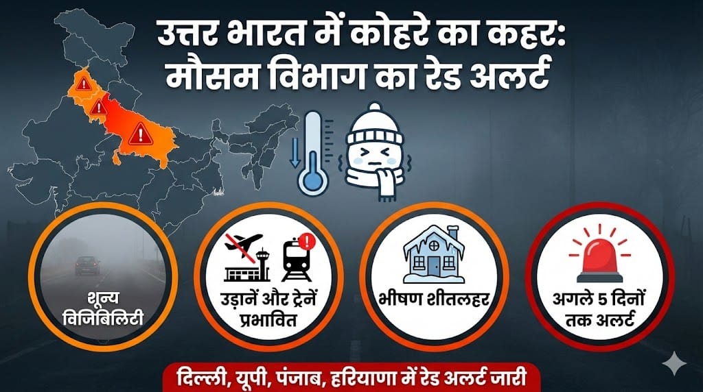 Weather Today North India: दिल्ली-UP में भीषण कोहरा और शीतलहर, IMD का रेड अलर्ट जारी