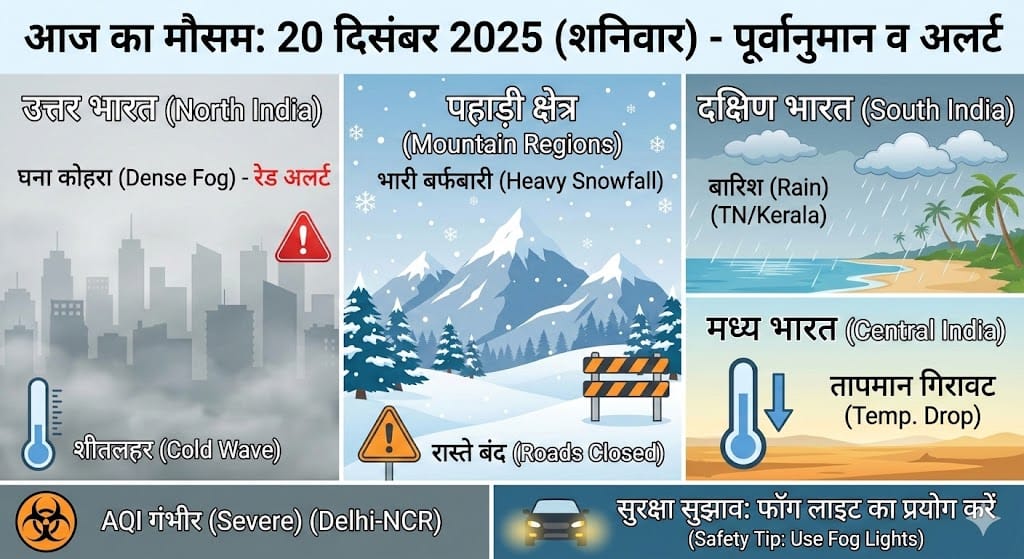 आज का मौसम: कड़ाके की ठंड, घना कोहरा और बारिश का अलर्ट, जानें 20 दिसंबर का पूर्वानुमान