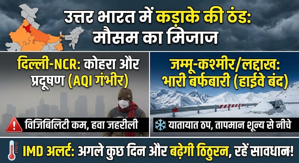 मौसम का मिजाज: उत्तर भारत में कड़ाके की ठंड और पहाड़ों पर भारी बर्फबारी, जानें आपके शहर का हाल