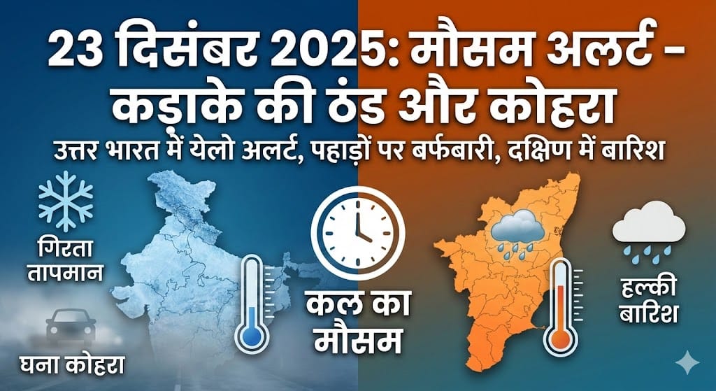 23 दिसंबर 2025 कल का मौसम: कड़ाके की ठंड और कोहरे का अलर्ट, देखें सभी राज्यों की रिपोर्ट
