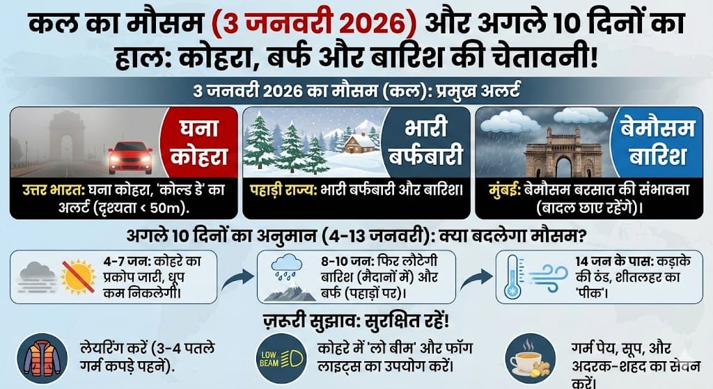 Weather Forecast 3 Jan 2026: दिल्ली में कोहरा, मुंबई में बारिश? जानें अगले 10 दिनों का डरावना सच!