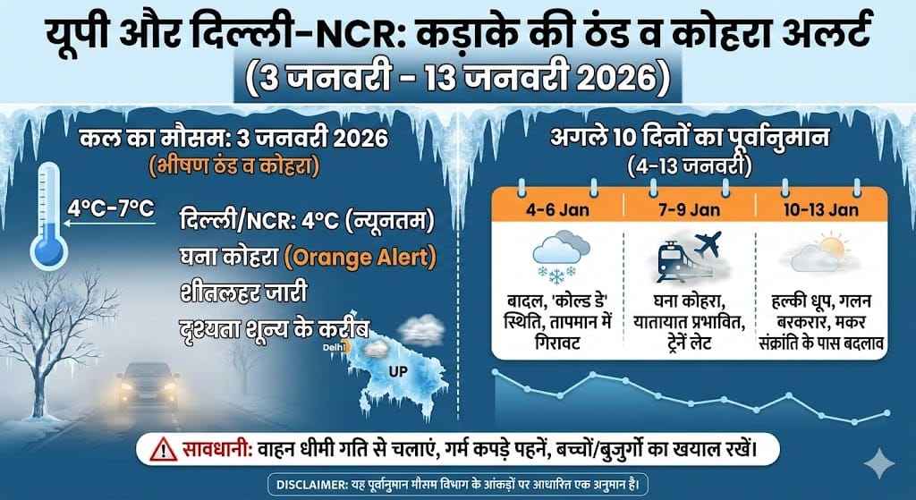 यूपी-दिल्ली Weather Alert: 3 जनवरी को पड़ेगी कड़ाके की ठंड, अगले 10 दिन रहें सावधान!