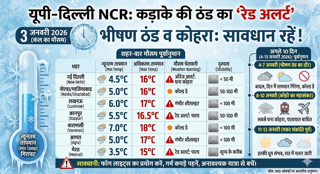 यूपी-दिल्ली Weather Alert: 3 जनवरी को टूटेगा ठंड का रिकॉर्ड, अगले 10 दिन रहें घरों में कैद!
