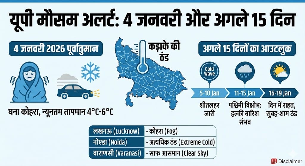 UP Weather Update: 4 जनवरी को होगी भयंकर ठंड! जानें अगले 15 दिनों का चौंकाने वाला मौसम पूर्वानुमान