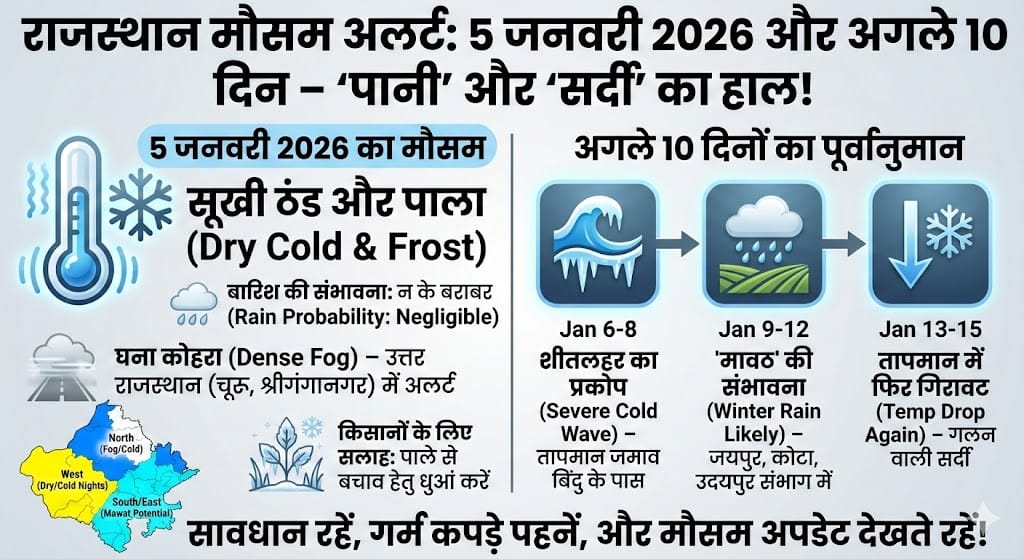 Rajasthan Weather Alert: 5 जनवरी 2026 और अगले 10 दिनों में कैसा रहेगा ‘पानी’ और ‘सर्दी’ का तांडव?