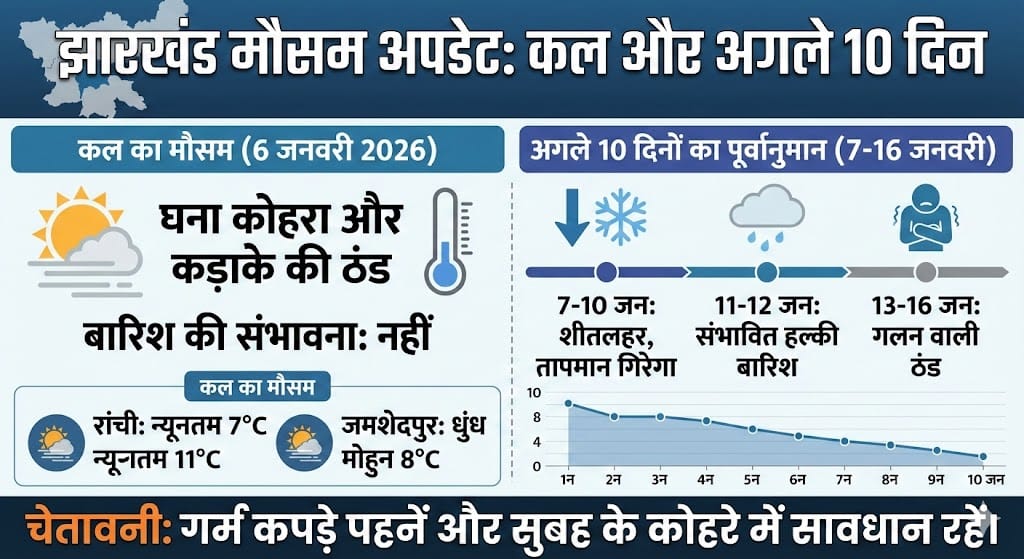 झारखंड में कल का मौसम: 6 जनवरी और अगले 10 दिन की भयानक भविष्यवाणी – बारिश या शीतलहर?