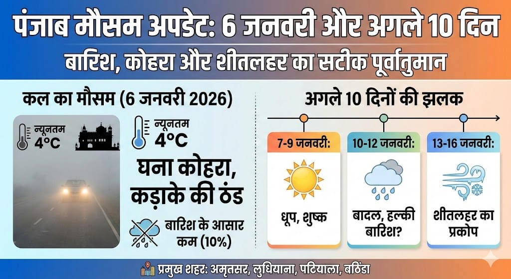 पंजाब में कल का मौसम अपडेट: 6 जनवरी 2026 को बारिश या धूप? अगले 10 दिन कैसा रहेगा मौसम? जानिए सटीक रिपोर्ट!