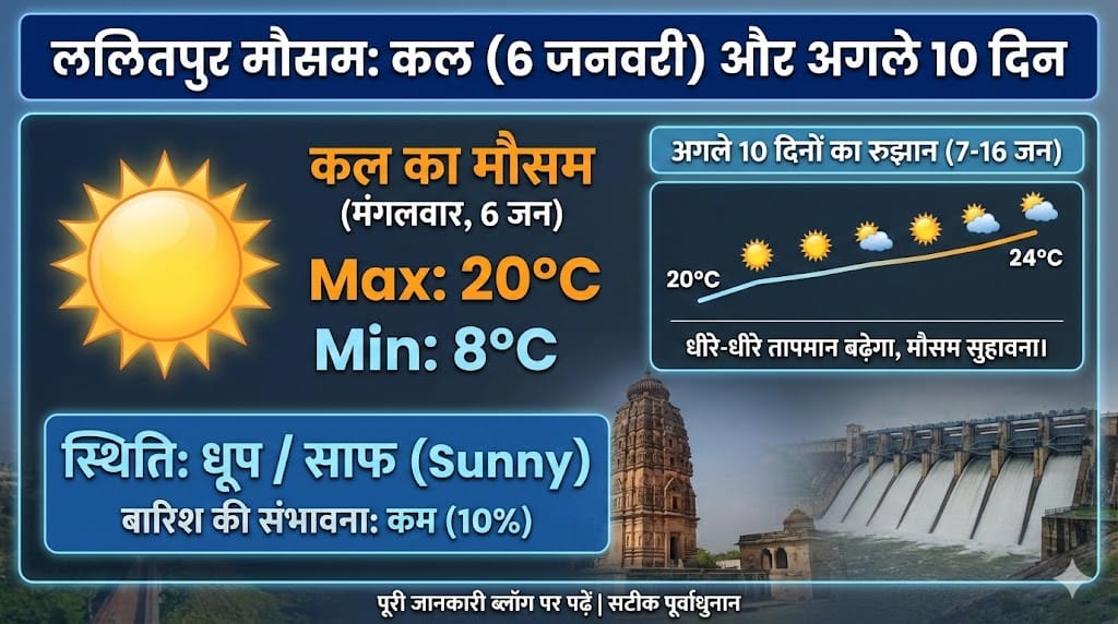 ललितपुर में कल का मौसम (6 जनवरी 2026): बारिश या धूप? जानें 10 दिनों का सटीक Weather Update!