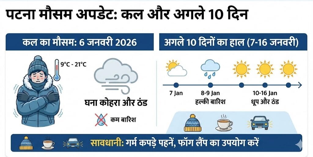 Patna Weather Alert: 6 जनवरी 2026 को भारी ठंड? जानें अगले 10 दिनों का सटीक मौसम और बारिश का हाल!