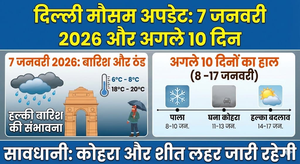 सावधान दिल्ली! क्या कल 7 जनवरी 2026 को होगी बारिश? जानें मौसम का पूरा हाल और अगले 10 दिनों की चेतावनी
