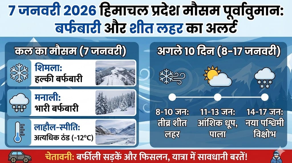 हिमाचल में कल का मौसम: 7 जनवरी 2026 को भारी बर्फबारी और अगले 10 दिन का अलर्ट