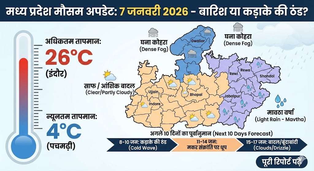 MP Weather Update: 7 जनवरी 2026 को होगी भारी बारिश या जमा देने वाली ठंड? अगले 10 दिनों का खतरनाक अलर्ट जारी!
