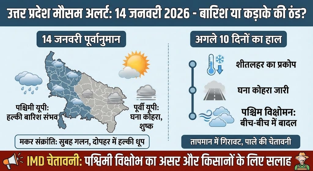 UP Weather Alert: 14 जनवरी 2026 को भयंकर ठंड या बारिश? जानिए अगले 10 दिनों का मौसम और IMD की चेतावनी