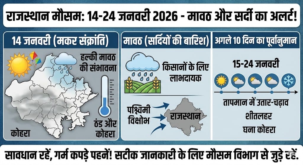 राजस्थान मौसम 14 जनवरी 2026: क्या कल होगी बारिश? अगले 10 दिनों का भयंकर सर्दी और मावठ का अलर्ट!