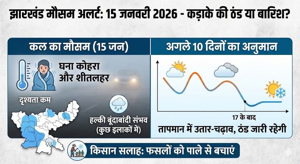 Jharkhand Weather Alert: 15 जनवरी 2026 को भयंकर ठंड या होगी बारिश? जानिए अगले 10 दिनों का सटीक मौसम अपडेट