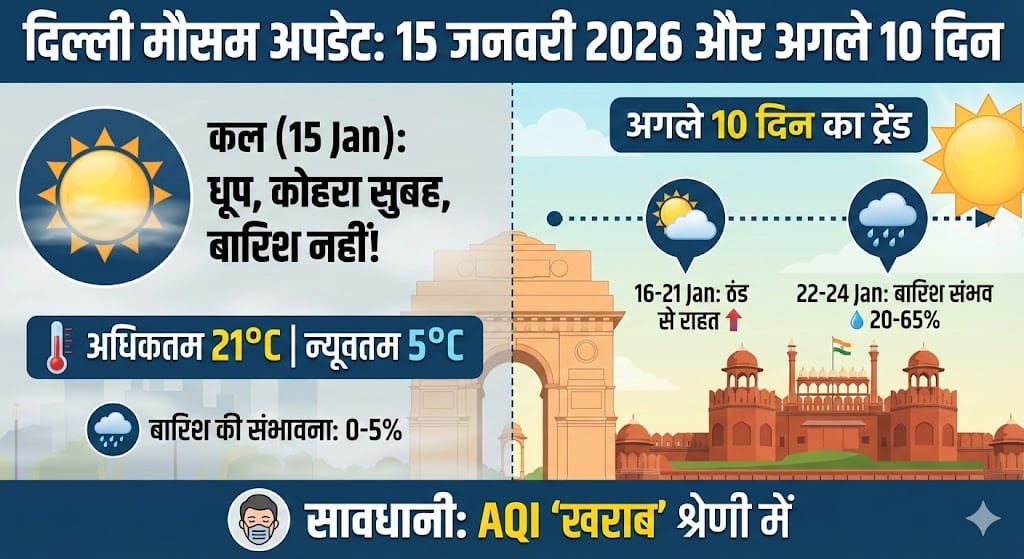 Delhi Weather Tomorrow 15 January 2026: ठंड से राहत या होगी बारिश? देखें अगले 10 दिन का खतरनाक अपडेट!