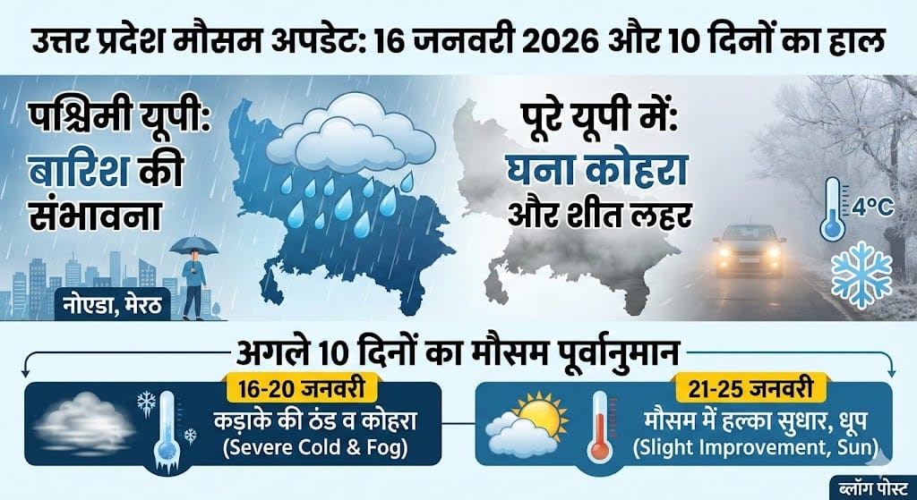 सावधान! 16 जनवरी को UP के इन जिलों में होगी मूसलाधार बारिश? अगले 10 दिनों के लिए मौसम विभाग का बड़ा ‘अलर्ट’ जारी!