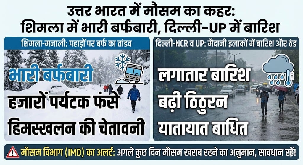 शिमला में भारी बर्फबारी, दिल्ली-UP में बारिश: मौसम विभाग ने जारी किया रेड अलर्ट, जानें अगले 48 घंटे का हाल!
