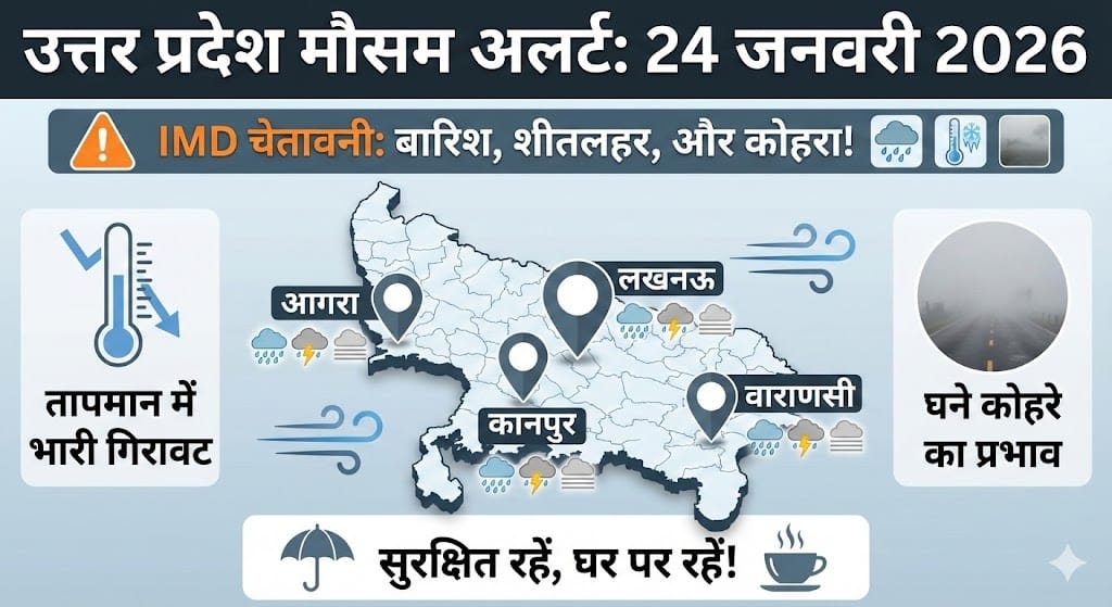 UP Weather Alert: 24 जनवरी 2026 को बारिश और शीतलहर का डबल अटैक, जानें IMD की भयानक चेतावनी!
