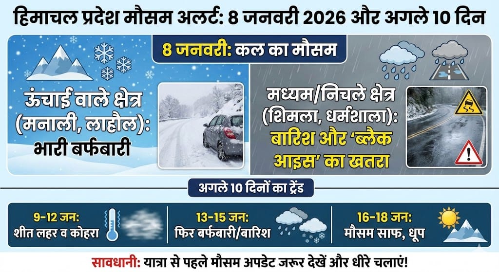 हिमाचल प्रदेश में कल होगी भारी बर्फबारी या बारिश? जानिए 8 जनवरी 2026 और अगले 10 दिनों का सटीक मौसम पूर्वानुमान!