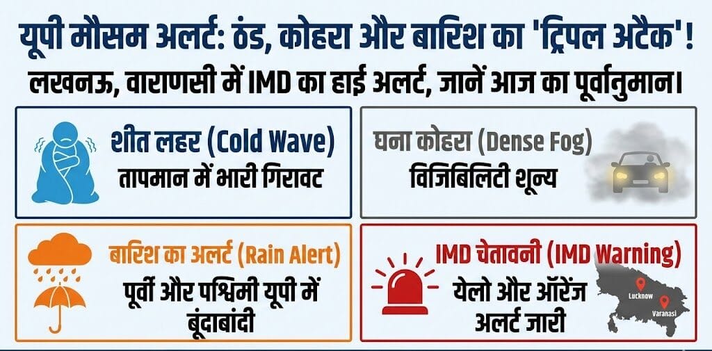UP Weather Live: लखनऊ में कोहरे का ‘रेड अलर्ट’, कब होगी बारिश? जानिए आज का मौसम (IMD Alert)