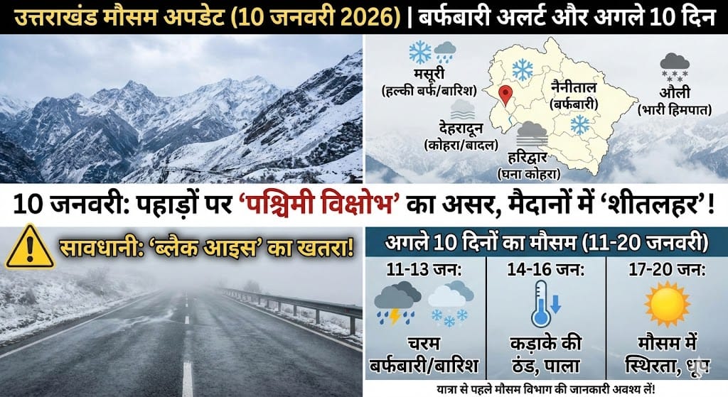 Uttarakhand Weather 10 Jan 2026: देहरादून-मसूरी में भारी Snowfall अलर्ट? अगले 10 दिन का हाल!
