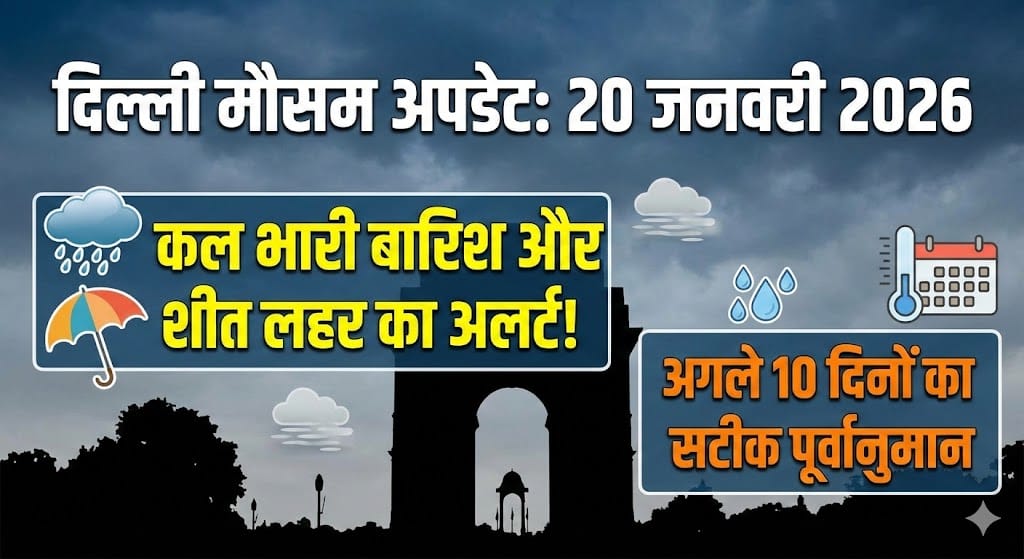 दिल्ली में कल भारी बारिश और ठंड का प्रकोप? जानें 20 जनवरी 2026 का सटीक मौसम और अगले 10 दिनों का हाल