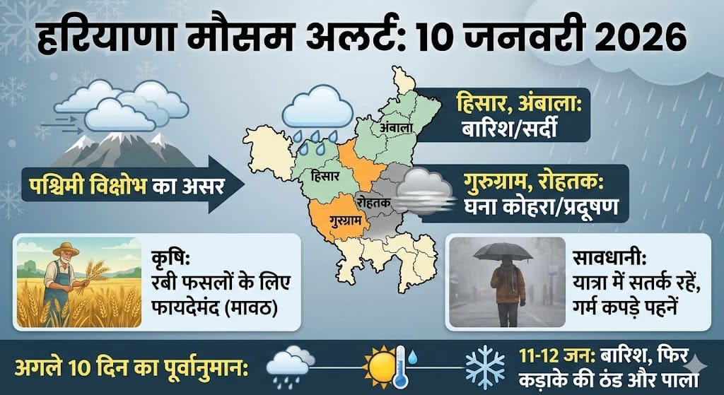 Haryana Weather Alert: 10 जनवरी 2026 को हिसार और गुरुग्राम में भारी बारिश? जानें अगले 10 दिनों का मौसम और शीत लहर का हाल