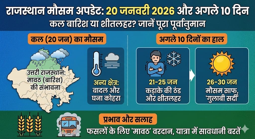 राजस्थान में कल 20 जनवरी 2026 का मौसम: बारिश और शीतलहर का अलर्ट जारी?
