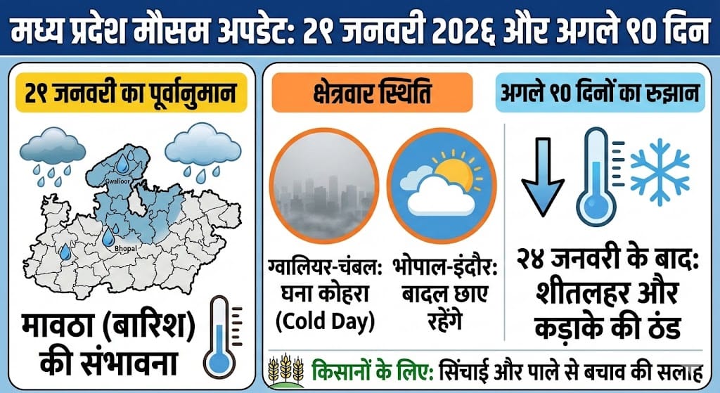 MP Weather Alert: कल 21 जनवरी 2026 को इन जिलों में गिरेगा ‘मावठा’? मौसम विभाग की बड़ी चेतावनी, अगले 10 दिन ऐसा रहेगा हाल!