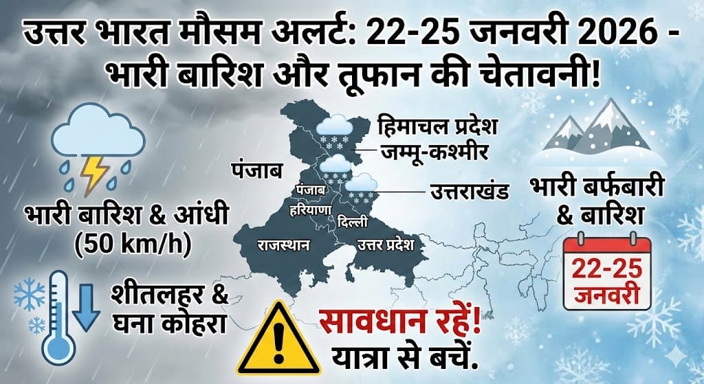 आज का मौसम 20 जनवरी 2026: उत्तर भारत के 9 राज्यों में भयंकर आंधी-तूफान और बारिश का अलर्ट, दिल्ली-UP में कड़ाके की ठंड!