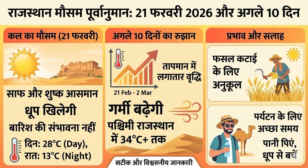 21 फरवरी 2026 को राजस्थान का मौसम