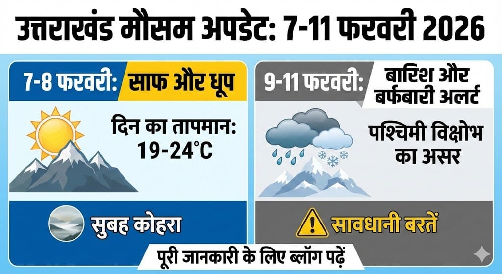 Uttarakhand Weather Alert: 7 और 8 फरवरी 2026 को कैसा रहेगा मौसम? अगले 10 दिनों के लिए IMD की बड़ी चेतावनी जारी!