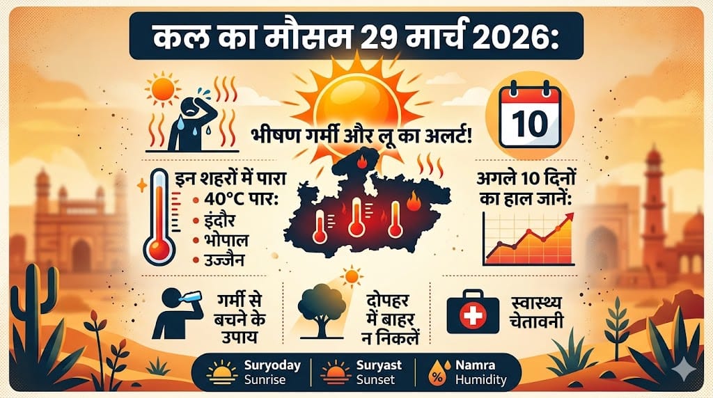 कल का मौसम 29 मार्च 2026: MP के इन 10 जिलों में रेड अलर्ट! घर से निकलने से पहले देख लें मौसम विभाग की ये खौफनाक चेतावनी