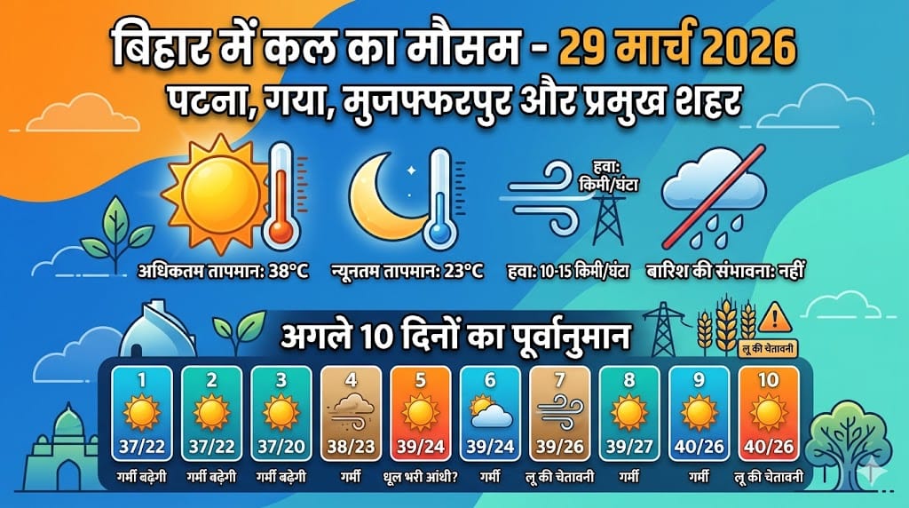 सावधान बिहार! कल का मौसम 29 मार्च 2026 बदलते ही मचने वाली है तबाही? धूप या बारिश—जानिए आपके शहर में अगले 10 दिन कैसा रहेगा मिजाज