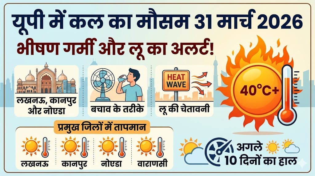 यूपी में कल का मौसम 31 मार्च 2026 मचाएगा तबाही? लखनऊ से नोएडा तक लू का रेड अलर्ट जारी!