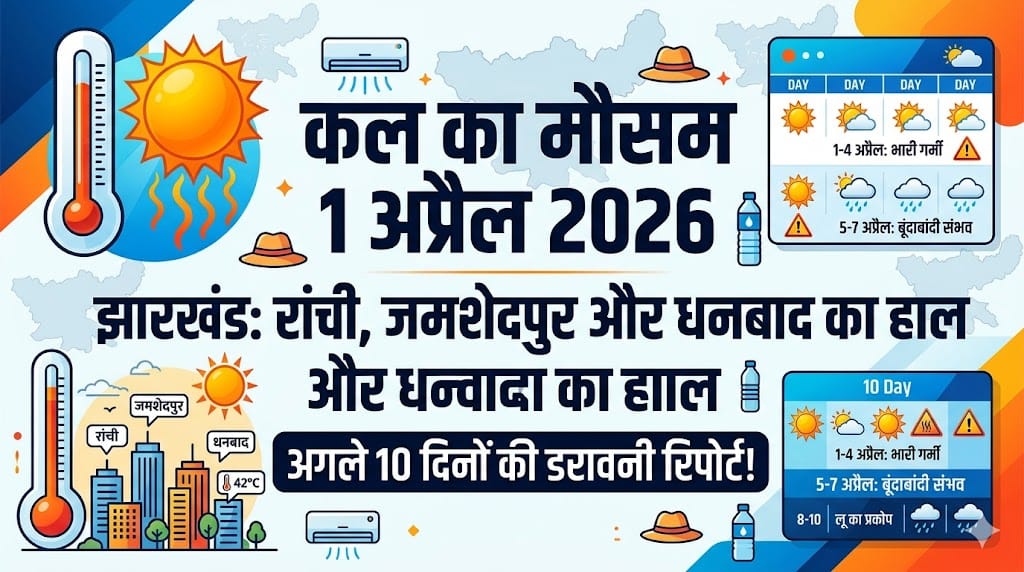 सावधान! कल का मौसम 1 अप्रैल 2026: झारखंड के इन 5 जिलों में पारा 44°C के पार, मौसम विभाग ने जारी किया रेड अलर्ट!