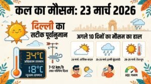 कल का मौसम 23 मार्च 2026: दिल्ली में बढ़ेगा गर्मी का पारा, जानें अगले 10 दिनों का सटीक मौसम पूर्वानुमान