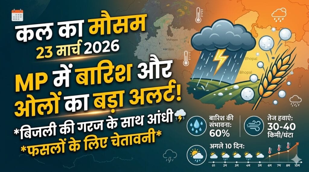MP में कल का मौसम 23 मार्च 2026: क्या फिर बदलेगी एमपी की फिजा? ओलावृष्टि और बारिश को लेकर मौसम विभाग का बड़ा अलर्ट