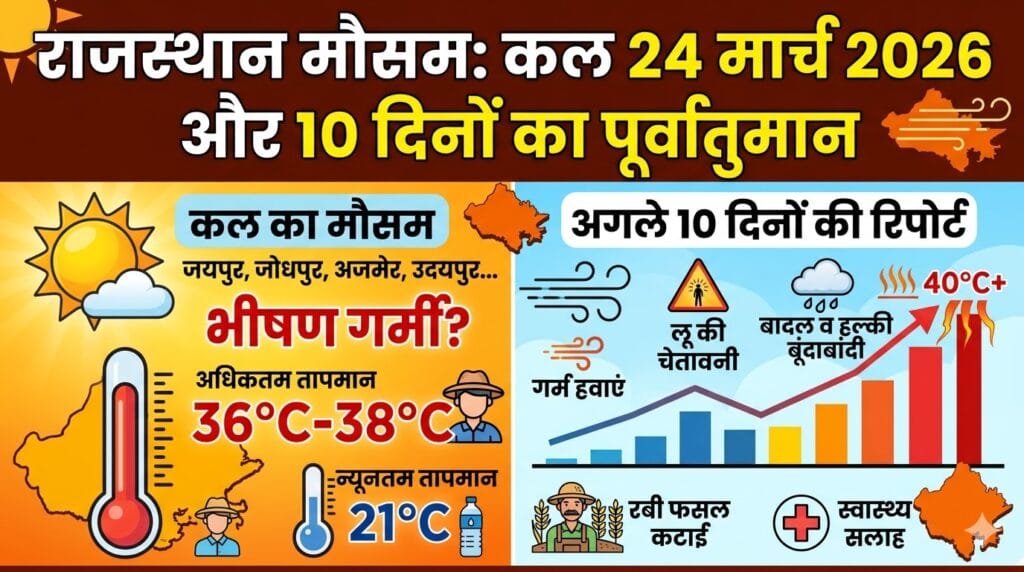 राजस्थान में कल का मौसम 24 मार्च 2026: जयपुर, जोधपुर, अजमेर में भीषण गर्मी? 10 दिनों की सटीक रिपोर्ट