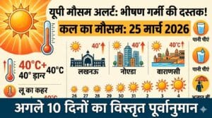 कल का मौसम 25 मार्च 2026: UP में गर्मी का तांडव! लखनऊ, नोएडा, वाराणसी में पारा हाई, जानें 10 दिनों का हाल